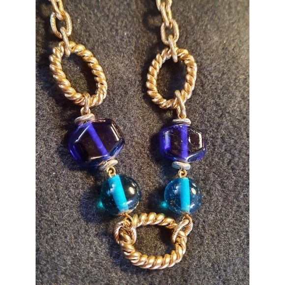 Laura Ashley Jewelry - Vintage Goldtone Laura Ashley Necklace Blue and Teal Beads Adj 20 to 24 inches